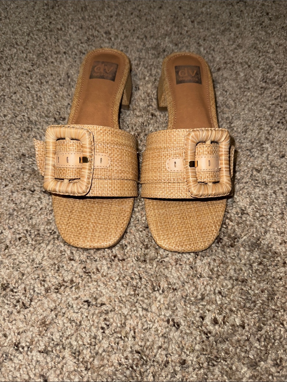 Dolce Vita Woven Tan Buckle Slide Sandals